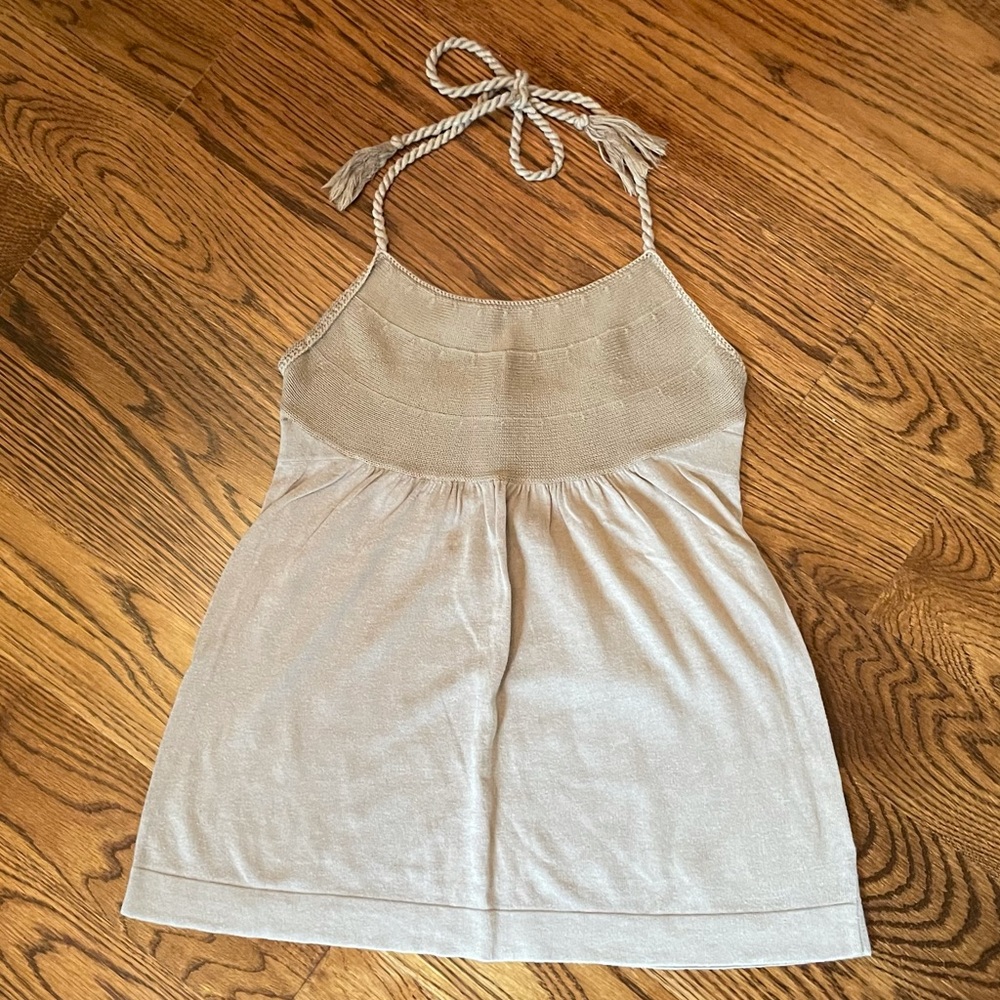 GAP Tan Knit Tank Top with Rope Tie at Neck, M